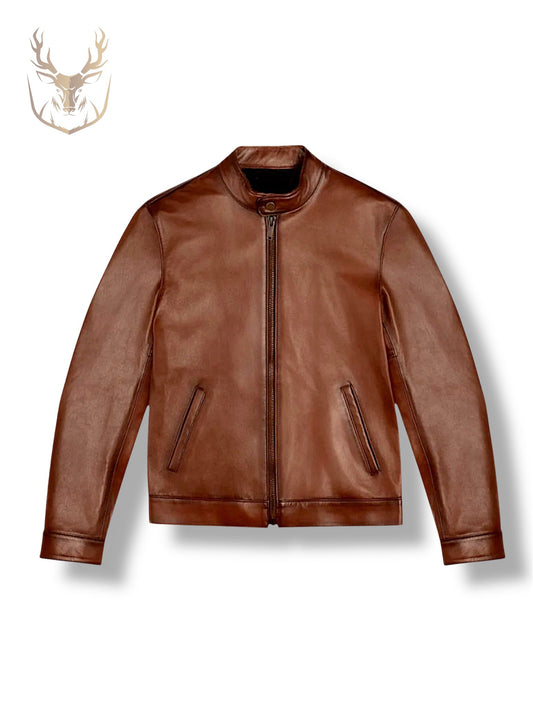 Chestnut Brown Café Racer Jacket For Men.