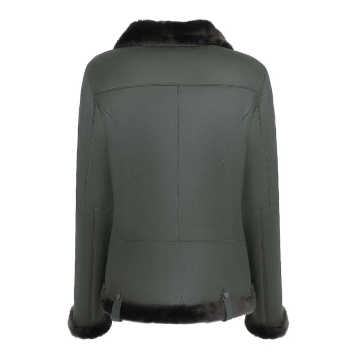 Women's Spanish Merino Green Faux Shearling Leather Jacket image 1