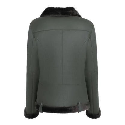 Women's Spanish Merino Green Faux Shearling Leather Jacket image 1