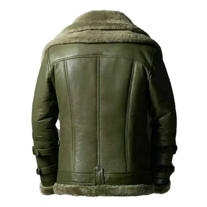 Men's Double Collar Green RAF Faux Shearling Bomber Jacket image 1