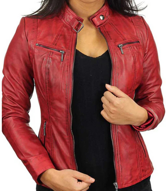 Women's Red Versona Leather Jacket image 0
