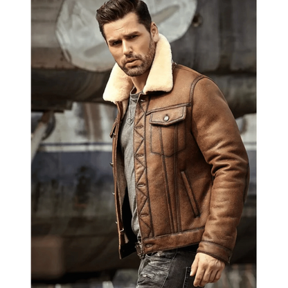 Mens Brown RAF B3 Shearling Leather Jacket image 1