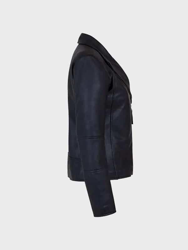 Womens Shawl Collar Black Leather Jacket image 1