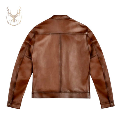Chestnut Brown Café Racer Jacket For Men.