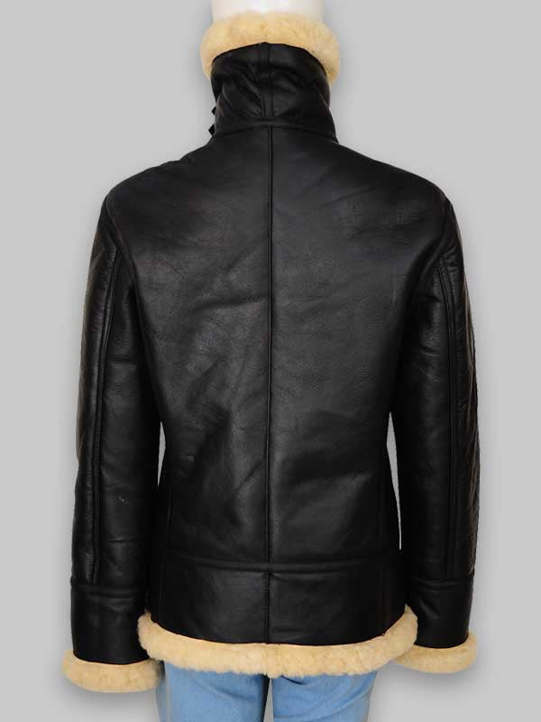 B3 Women's Fur Shearling Black Leather Jacket image 5