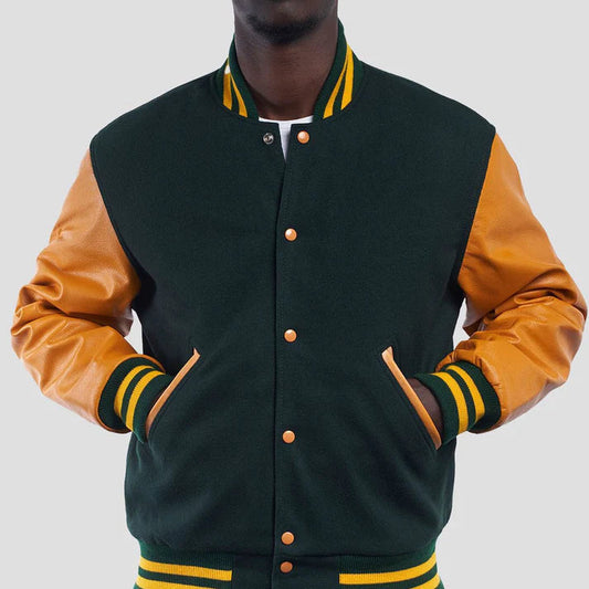 Men's Dartmouth Green and Bright Gold Wool Varsity Jacket image 0