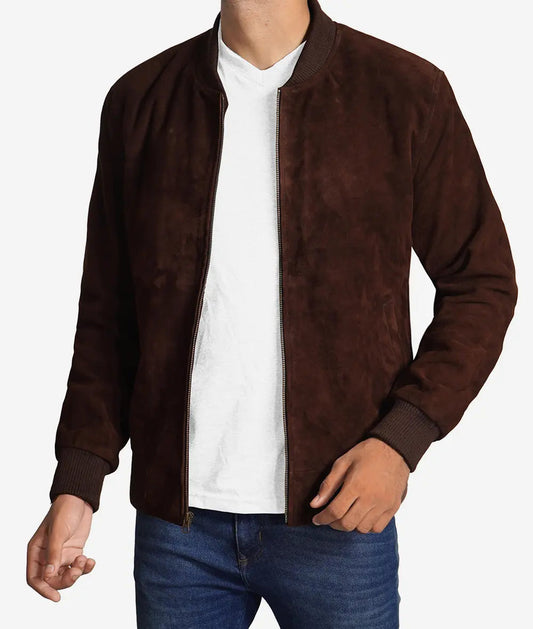 Men's Bomber Dark Brown Suede Jacket image 0