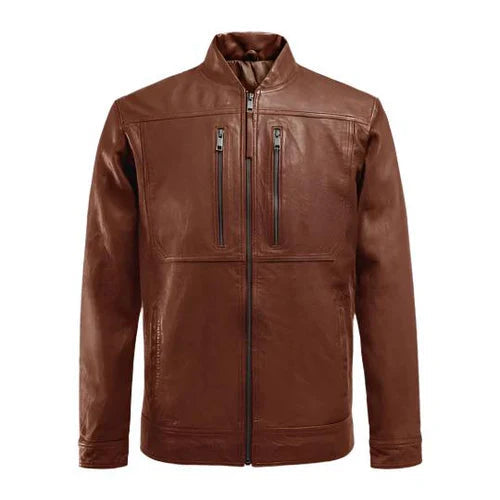 Men's Veil Tan Biker Brown Leather Jacket image 0