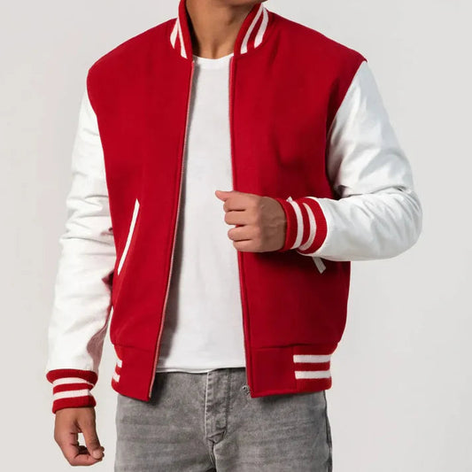 Men's Scarlet & White Wool Varsity Jacket image 0