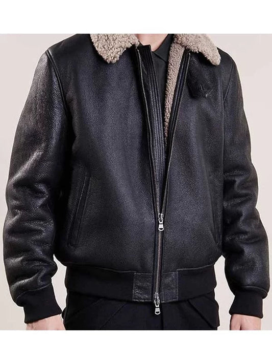 Mens Black Aviator Bomber Leather Jacket image 0