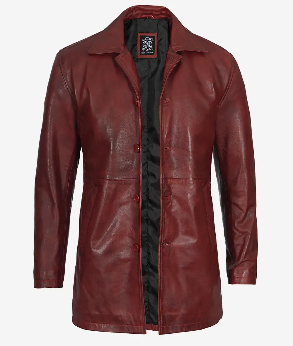 Men's Maroon Real Leather 3/4 Length Coat image 0