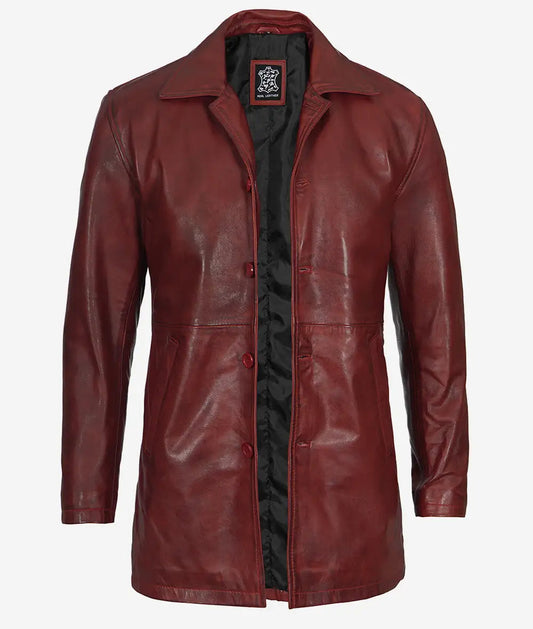 Men's Maroon Real Leather 3/4 Length Coat image 0