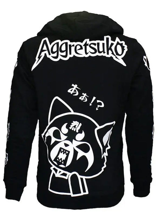 Aggretsuko Sleeve Faces Black Hoodie image 0
