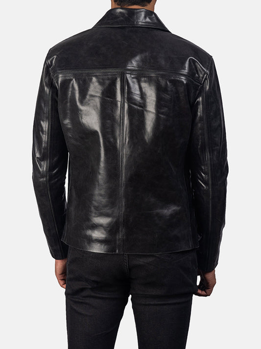 Black Leather Cafe Racer Jacket image 0