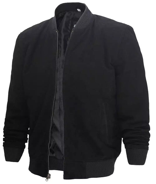 Premium Black Suede Bomber Jacket for Men image 0