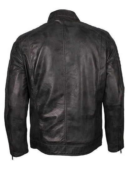 Vintage Style Mens Cafe Racer Grey Waxed Leather Jacket image 1