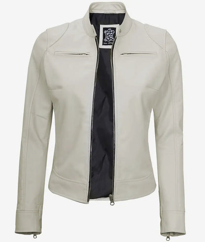 Women's Off White Cafe Biker Leather Jacket image 1