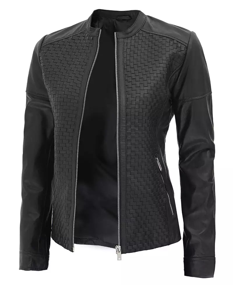 Women's Maude Textured Black Leather Jacket image 0