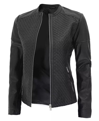 Women's Maude Textured Black Leather Jacket image 0