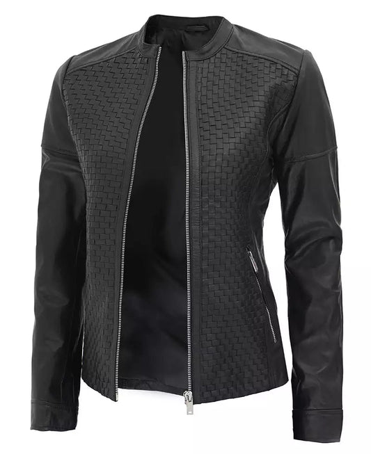 Women's Maude Textured Black Leather Jacket image 0