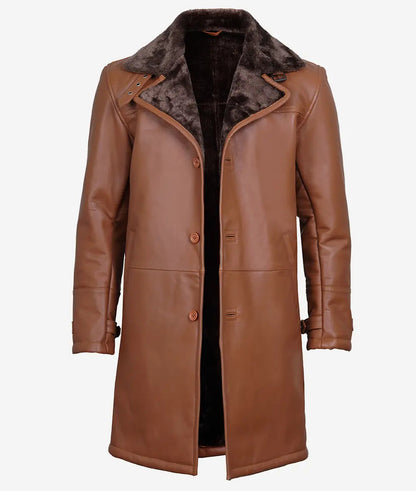 Men's Shearling Brown Leather Coat - Winter Coat image 0