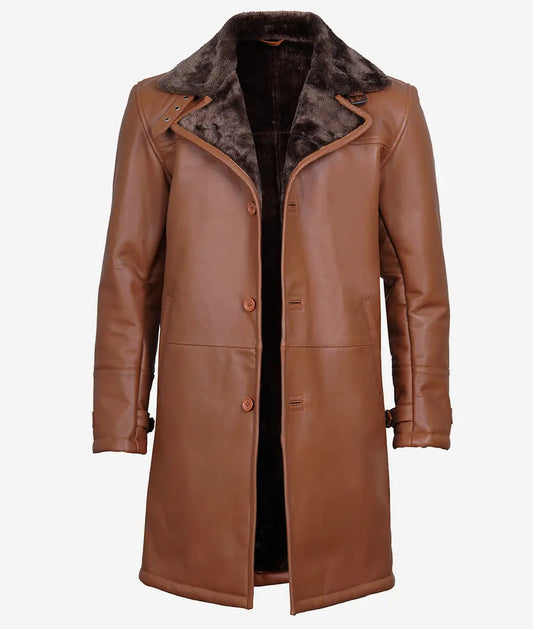 Men's Shearling Brown Leather Coat - Winter Coat image 0