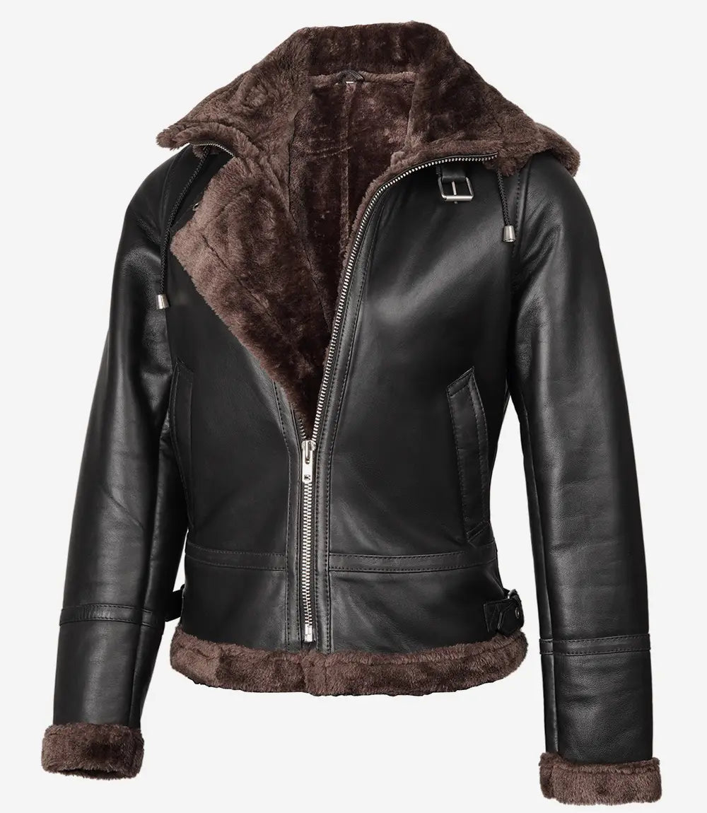 Women's B3 Dark Brown Shearling Bomber Leather Jacket image 0