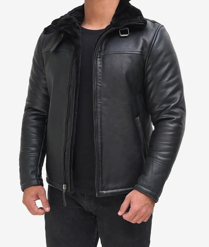 Men's B3 Bomber Shearling Black Leather Jacket image 0
