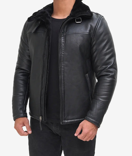 Men's B3 Bomber Shearling Black Leather Jacket image 0