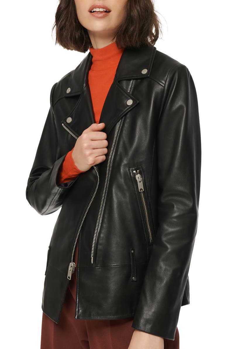 Womens Lapel Collar Leather Jacket In Black image 2