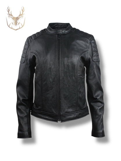Padded Cafe Racer Leather Jacket For Women.