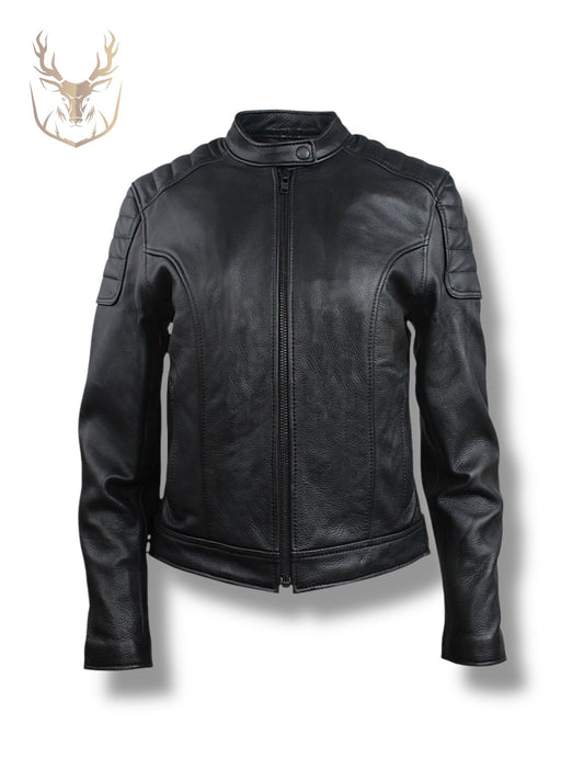 Padded Cafe Racer Leather Jacket For Women.
