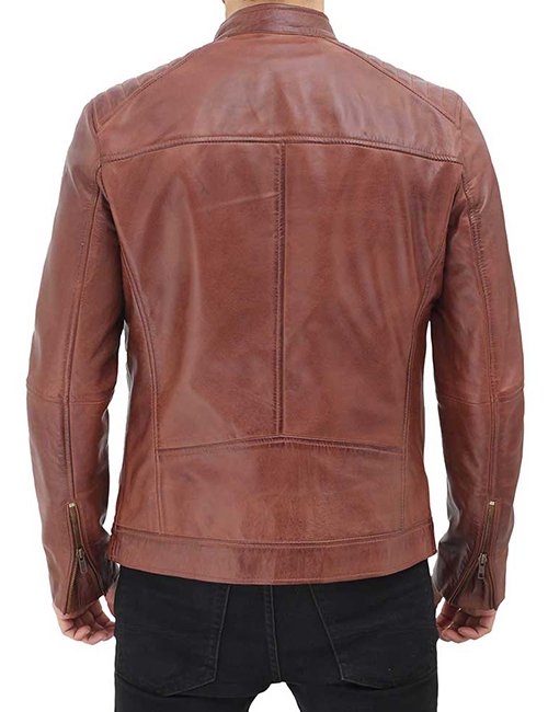 Benjamin Mens Cafe Racer Brown Leather Jacket image 3