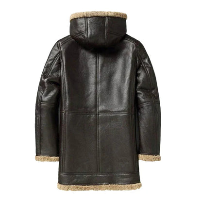 Men's B3 Hooded Shearling Coffee Leather Coat image 1