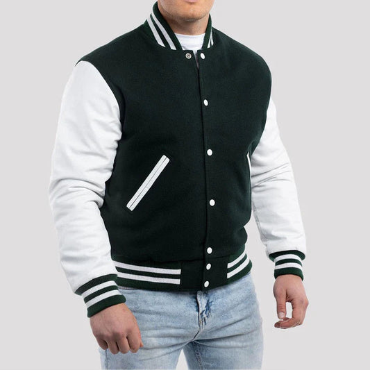 Men's Dartmouth Green and Bright White Wool Varsity Jacket image 0