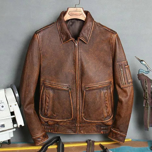A2 Aviator Brown Bomber Genuine Leather Jacket image 0