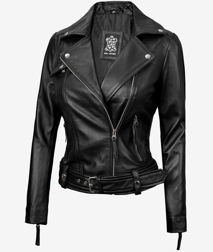 Women's Asymmetrical Black Leather Biker Jacket image 1
