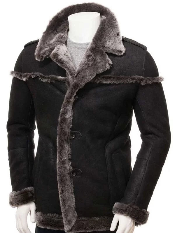Mens Shearling Black Leather Coat image 0