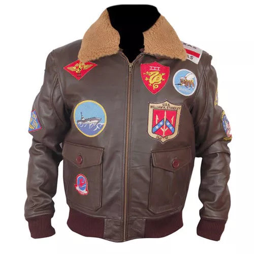 Top Gun Brown Bomber Faux Leather Jacket image 0