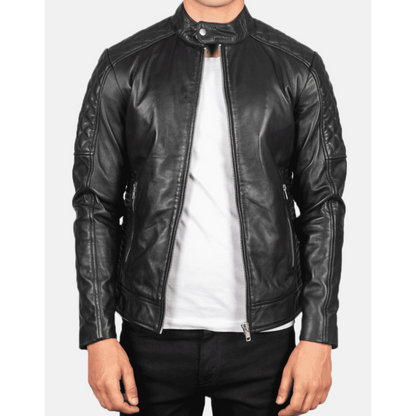 Black Fernando Quilted Biker Leather Jacket image 0