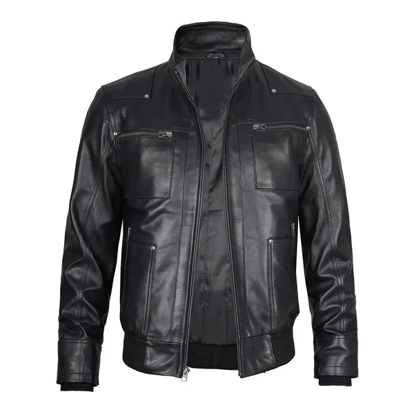 Men's Hoodie Grey Leather Jacket image 1