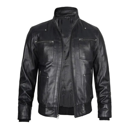 Men's Hoodie Grey Leather Jacket image 1