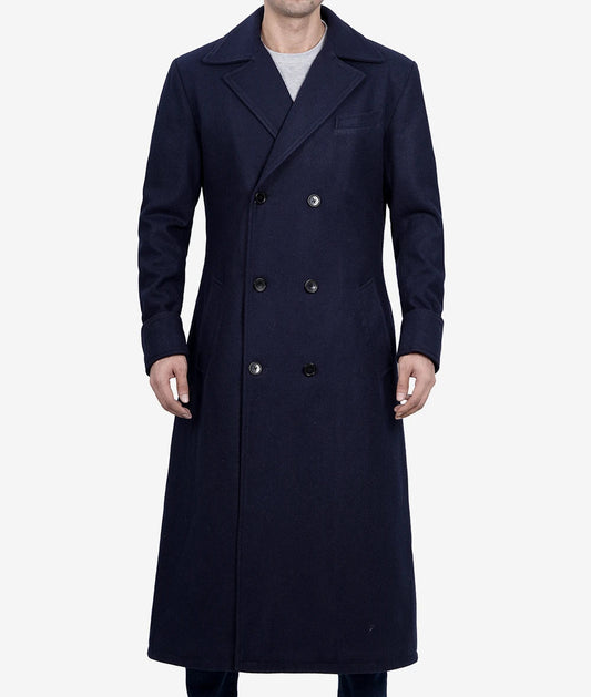 Men's Double Breasted Dark Blue Wool Coat image 0