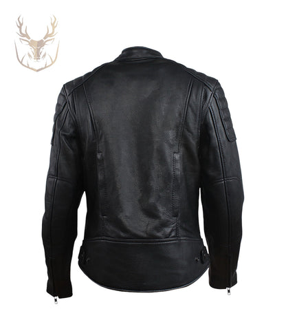 Padded Cafe Racer Leather Jacket For Women.