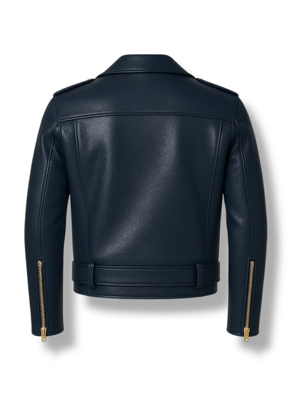 NAVYON – Blue Biker Leather Jacket for Men