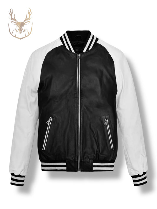 Aura White Bomber Leather Jacket For Men.