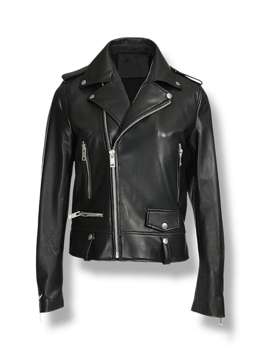Black leather jacket on a white background
