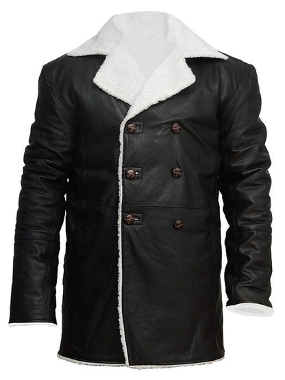 Mens Real Sheepskin Winter Shearling Fur Coat Black image 0