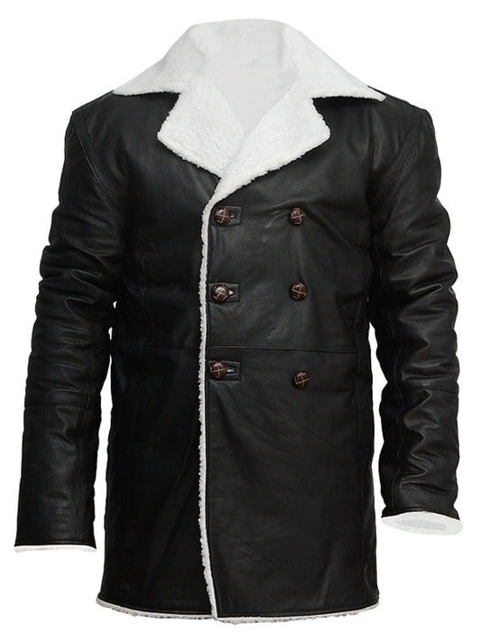 Mens Real Sheepskin Winter Shearling Fur Coat Black image 0