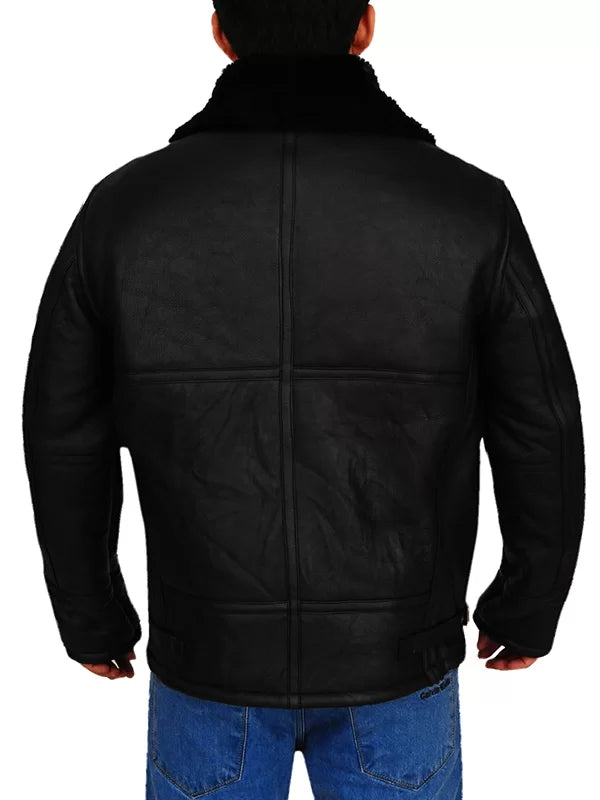 Mens B3 Aviator Bomber Black Leather Jacket image 1